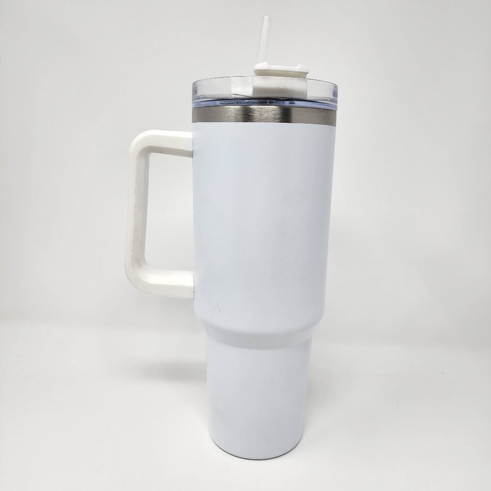 New Stainless Steel Big 40oz Teal Insulated Hot/Cold Tumbler Cup Handle & Straw